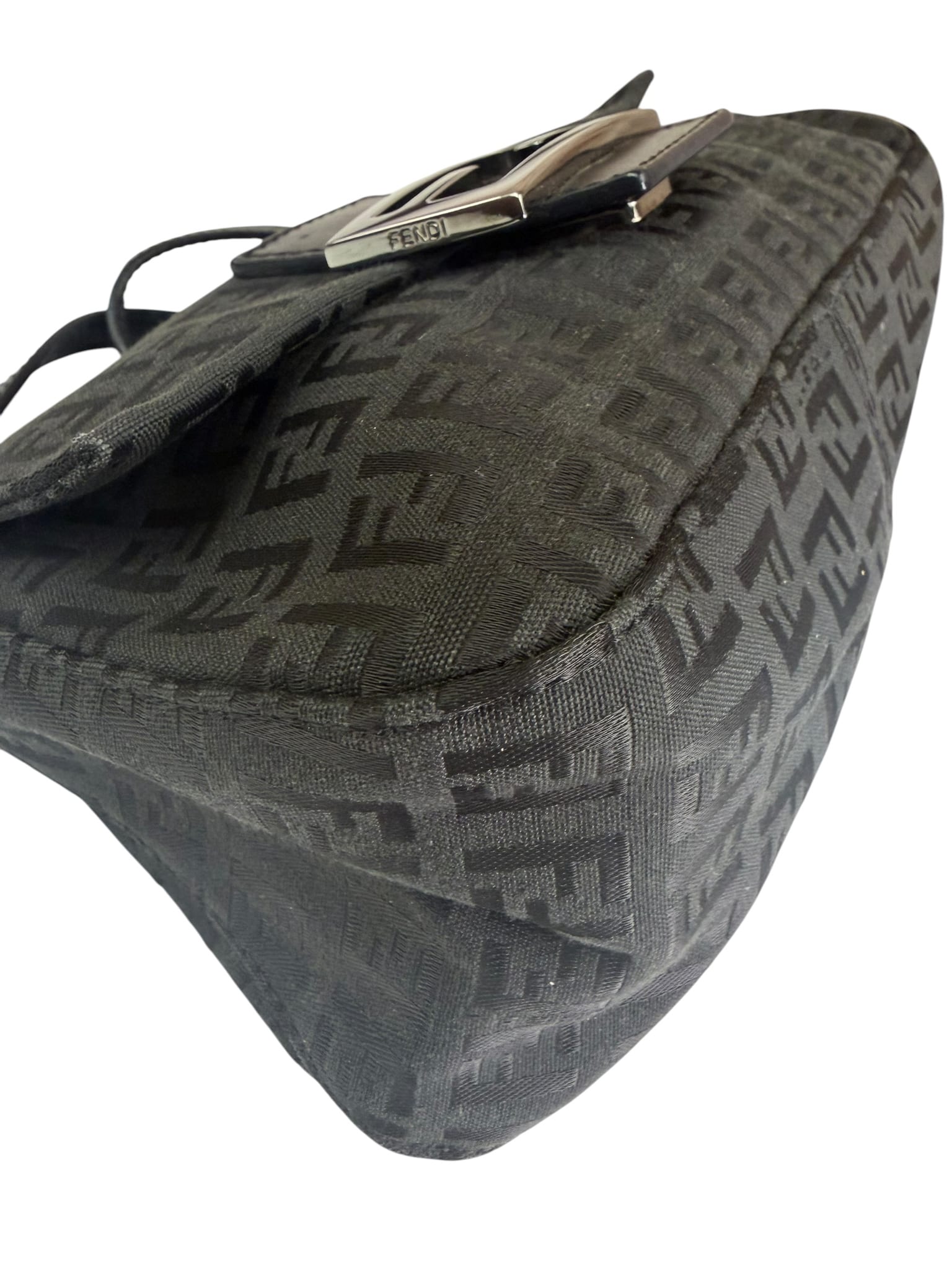 Fendi Black Leather Trim Zucca Baguette
