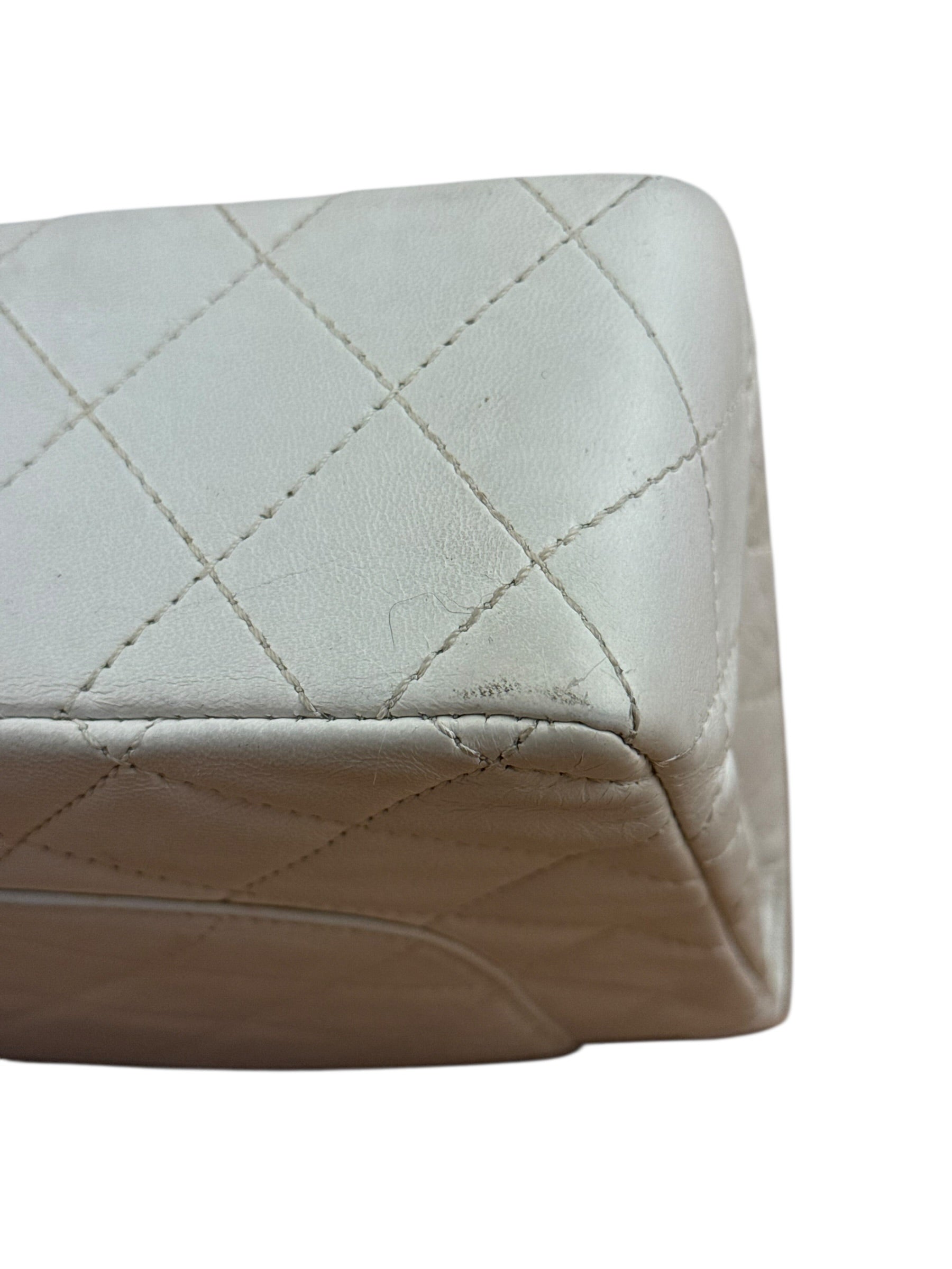Chanel CC White Quilted Double Flap Bag 1988