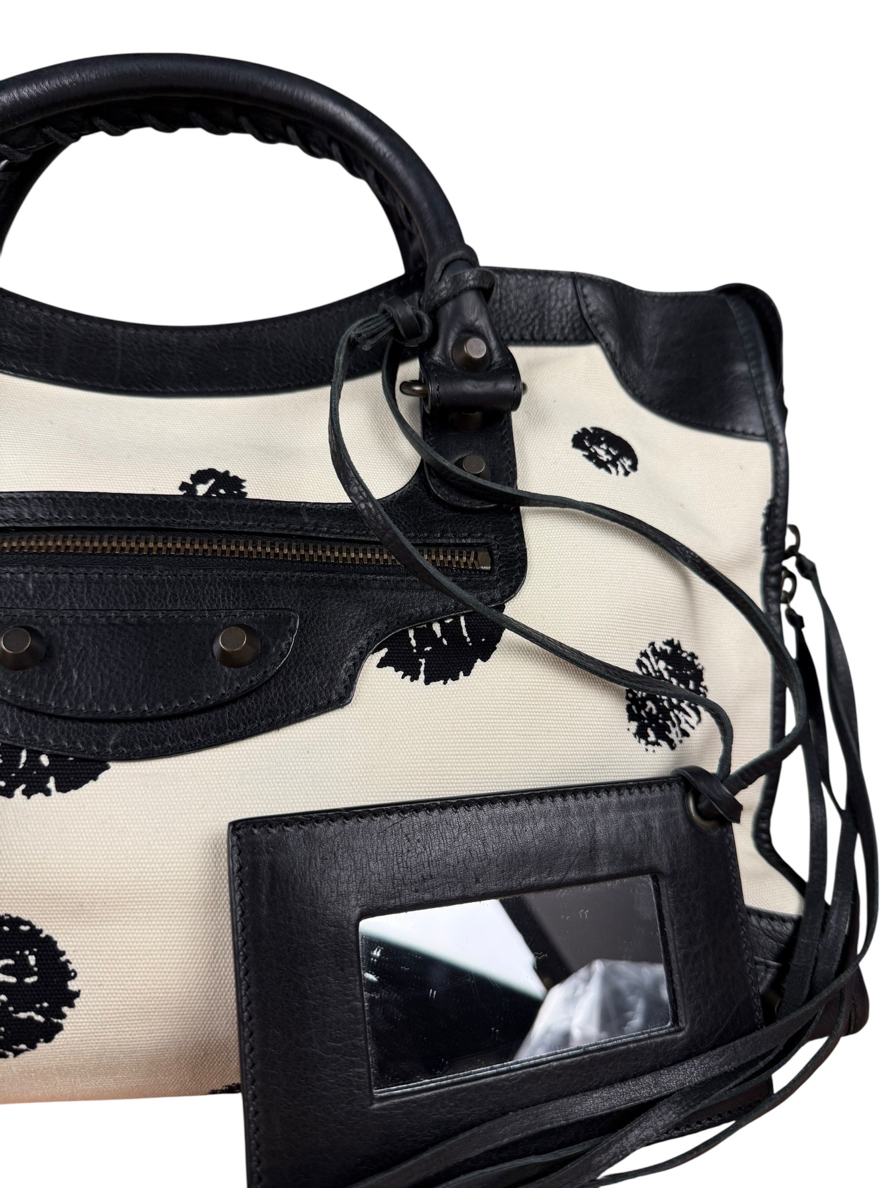Balenciaga City Bag Canvas Leather Black Beige