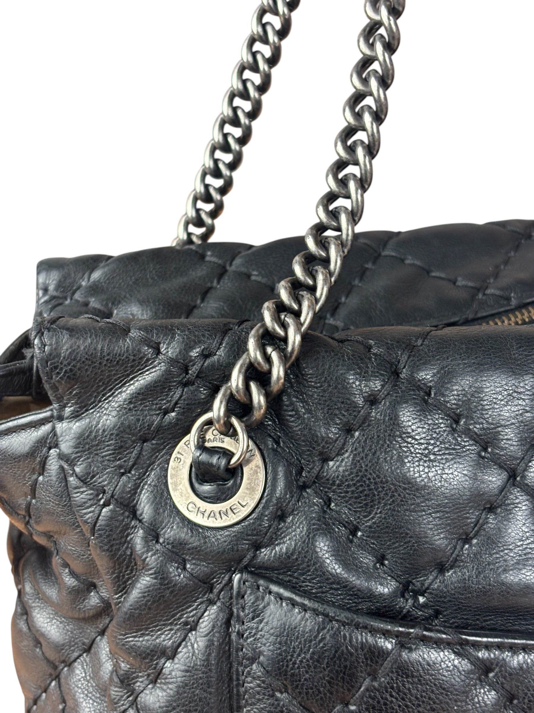 Chanel Black Leather Paris Moscow Flap/Chain Shoulder Bag 2005