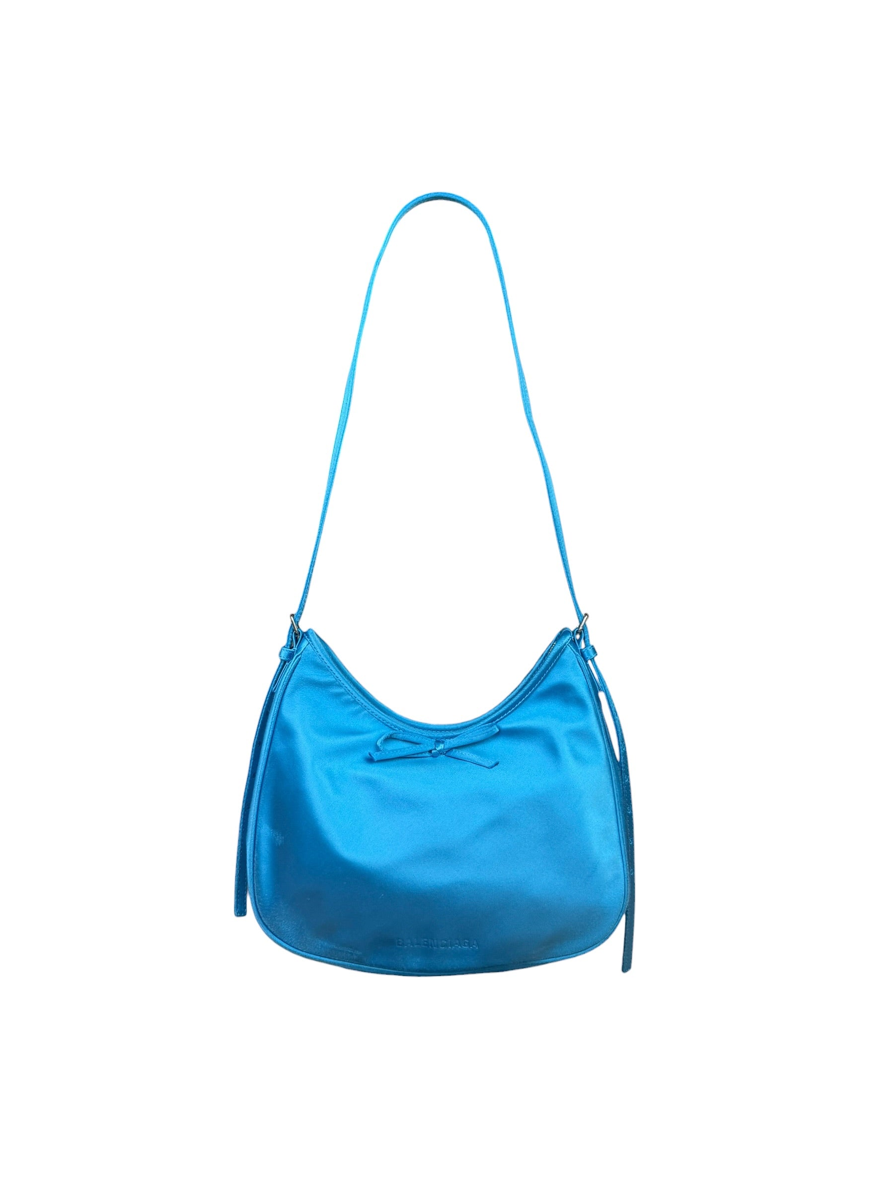 Balenciaga Blue Satin/Leather Trim Leopolda Small Hobo Bag