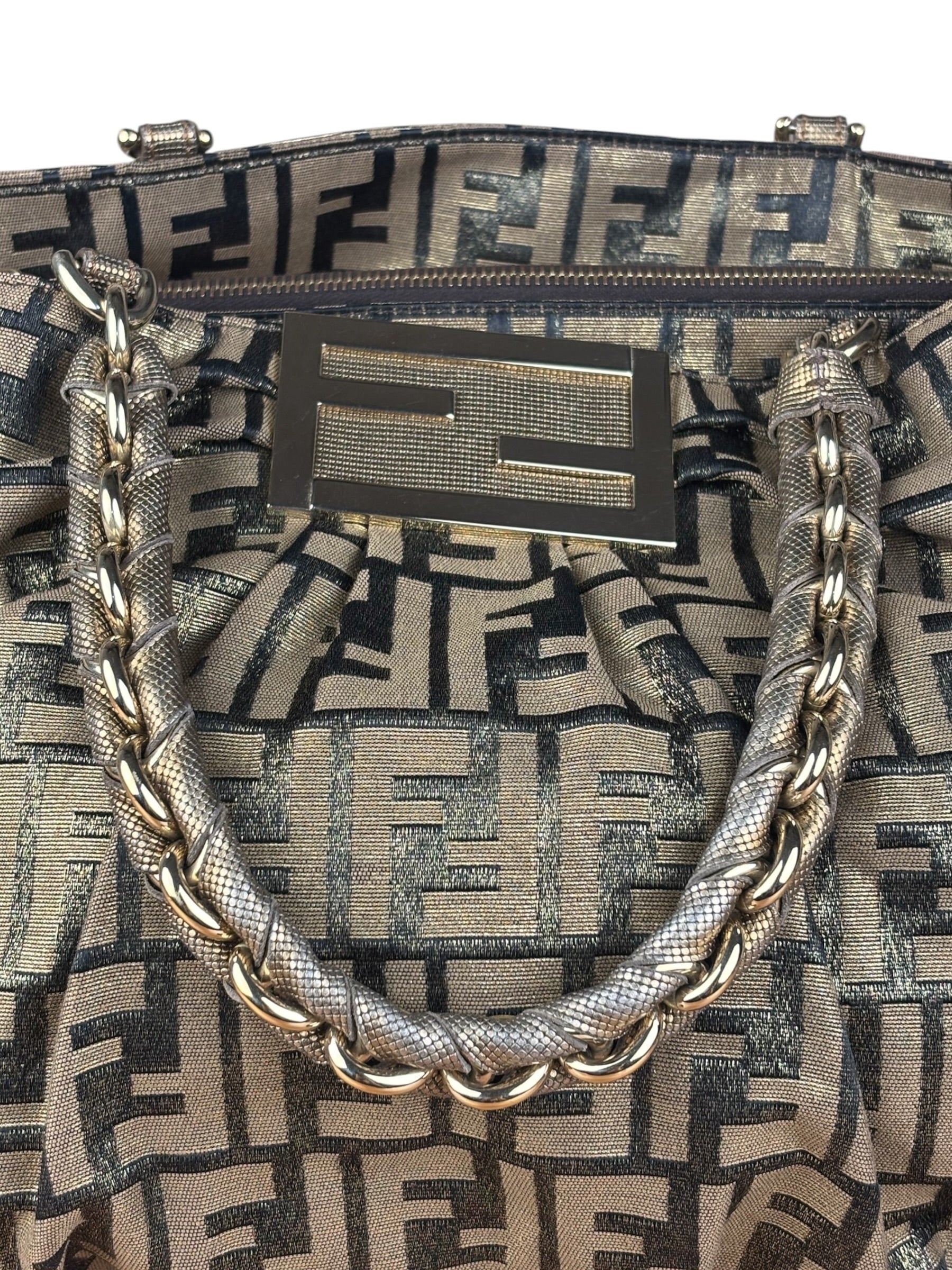 Fendi Vintage Gold Shimmer Zucca Shoulder Bag
