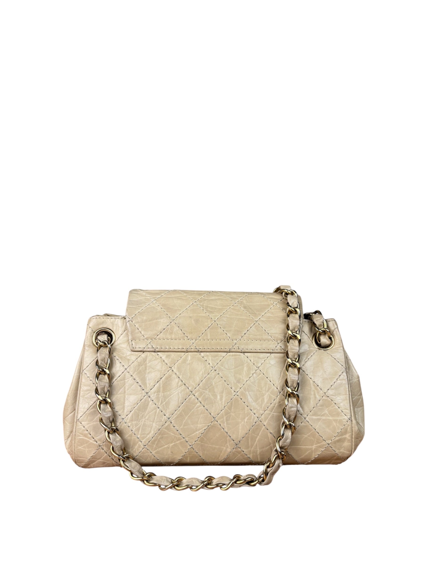 Chanel Beige Quilted Leather Accordion Double Flap Bag 2005