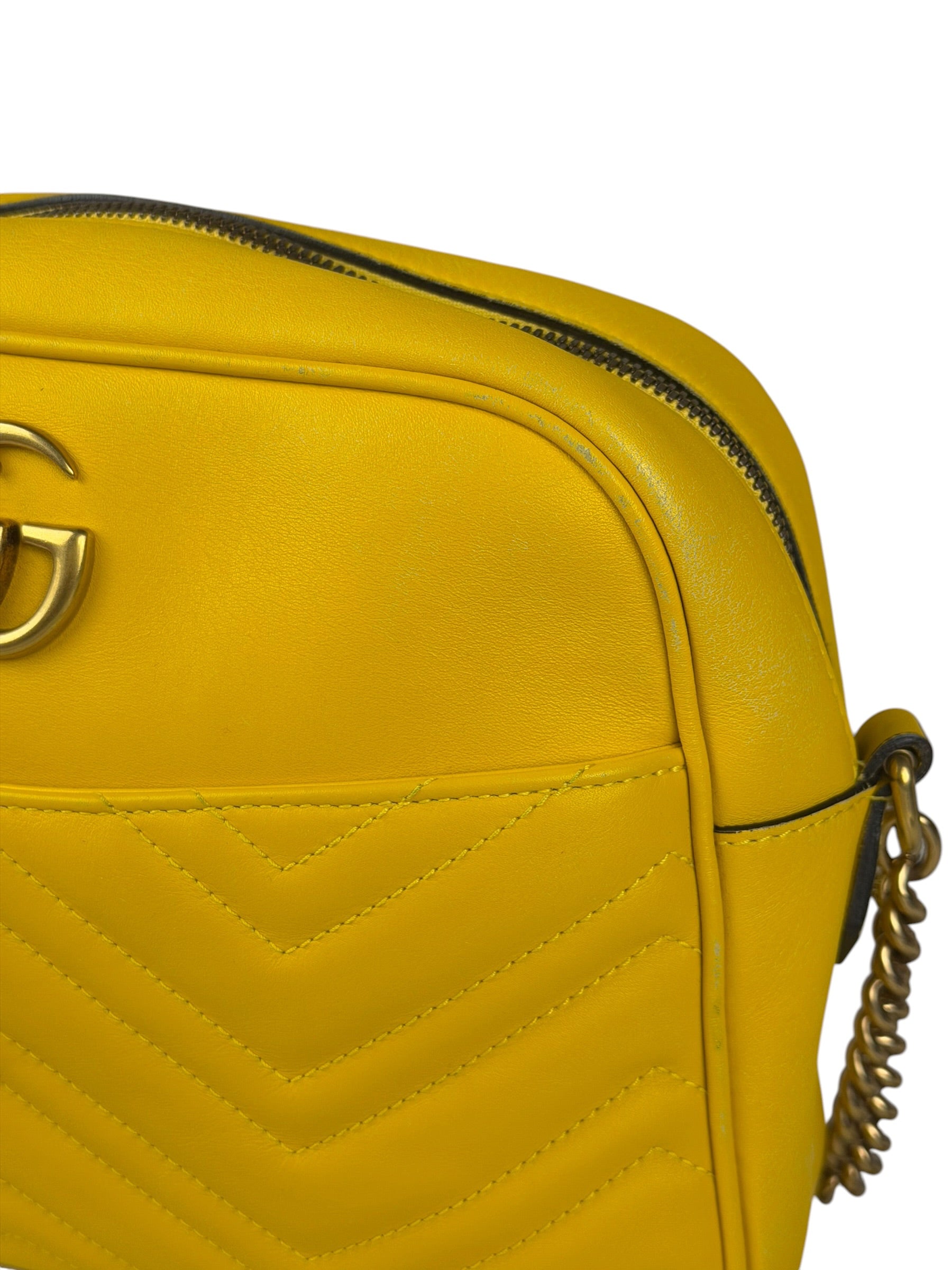 Gucci Bright Yellow GG Marmont Matelasse Shoulder Camera Bag