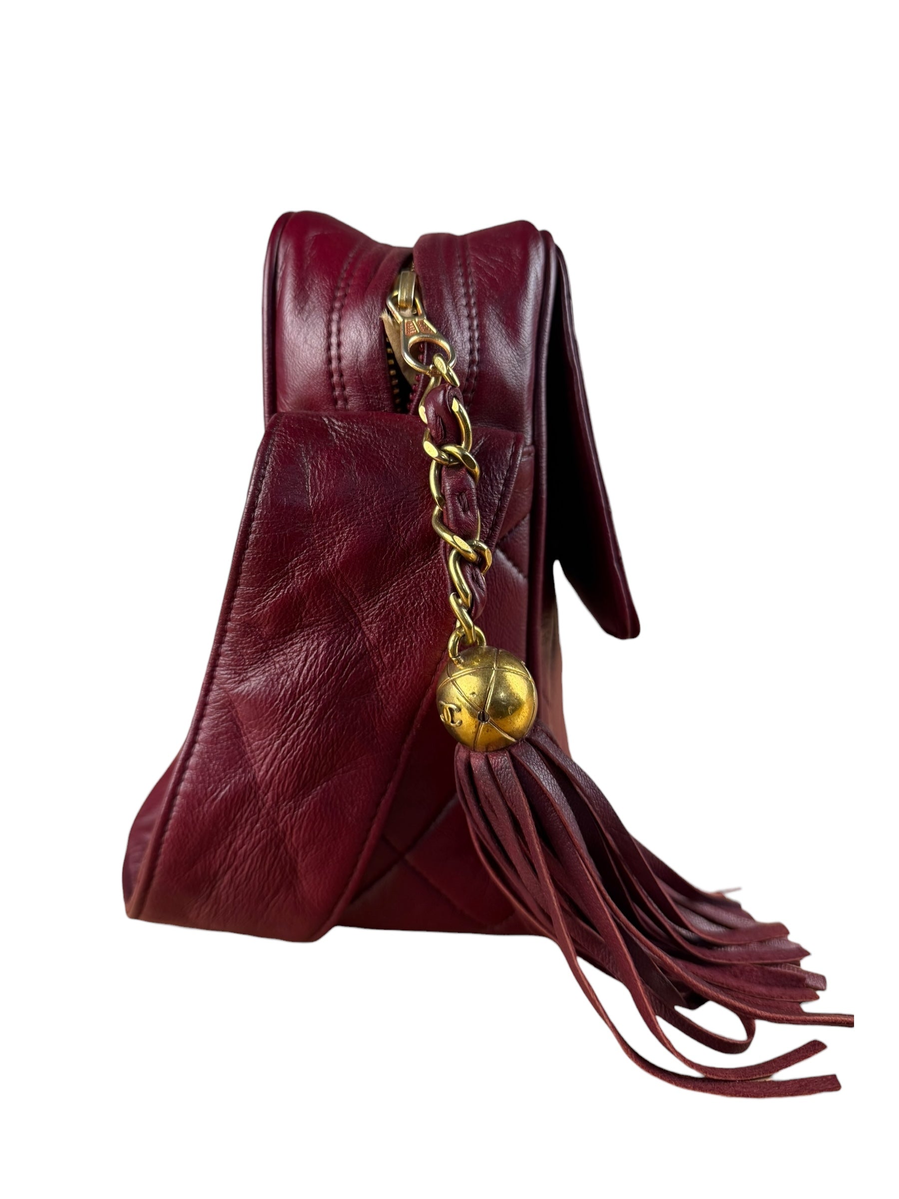 Chanel Vintage Burgundy Quilted Leather CC Camera Bag