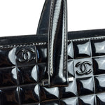 Chanel Vintage Black Patent Leather Chocolate Bar Pyramidal Tote Bag 2002