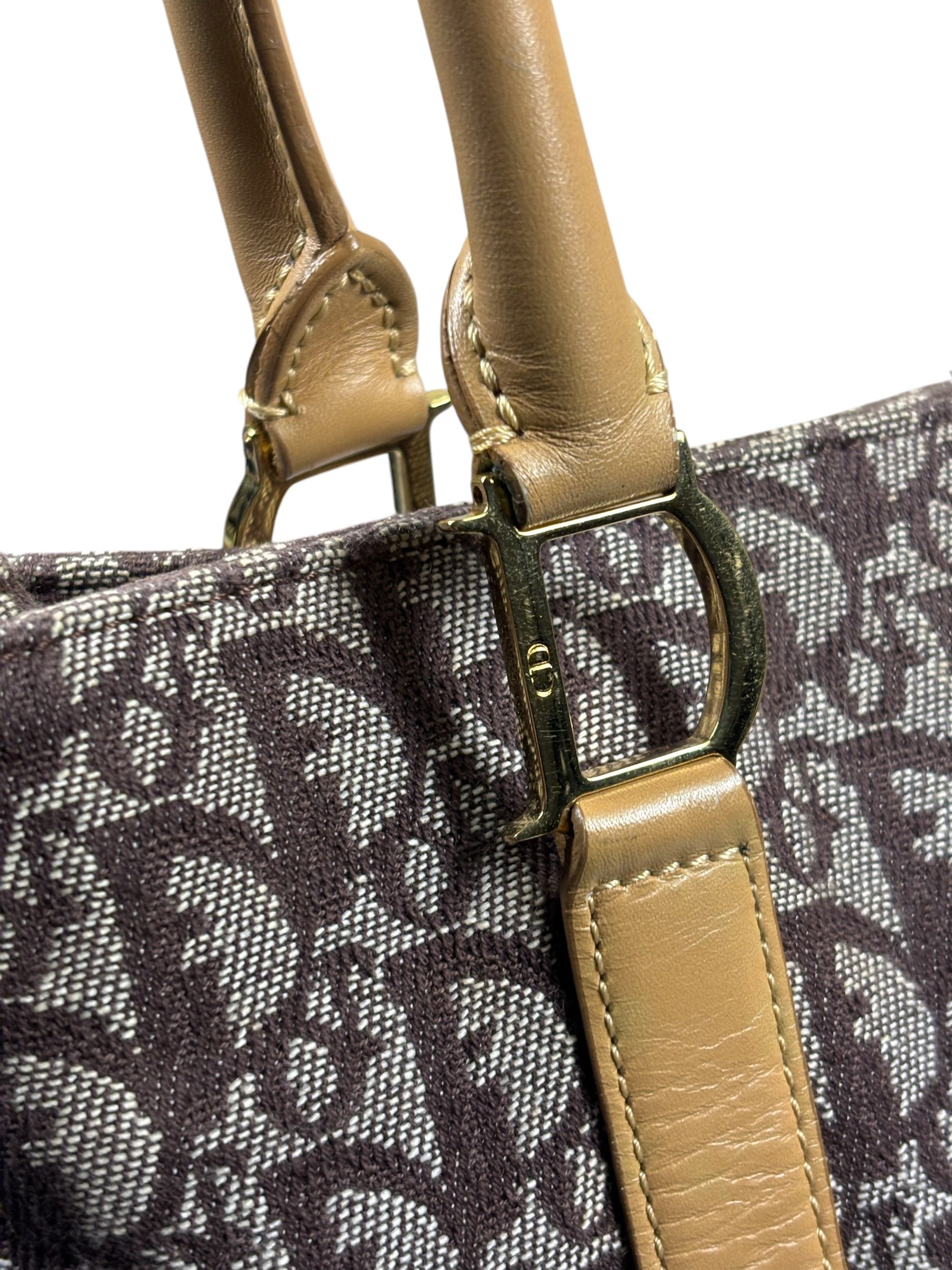 Christian Dior Brown Leather Trim Canvas Trotter Tote