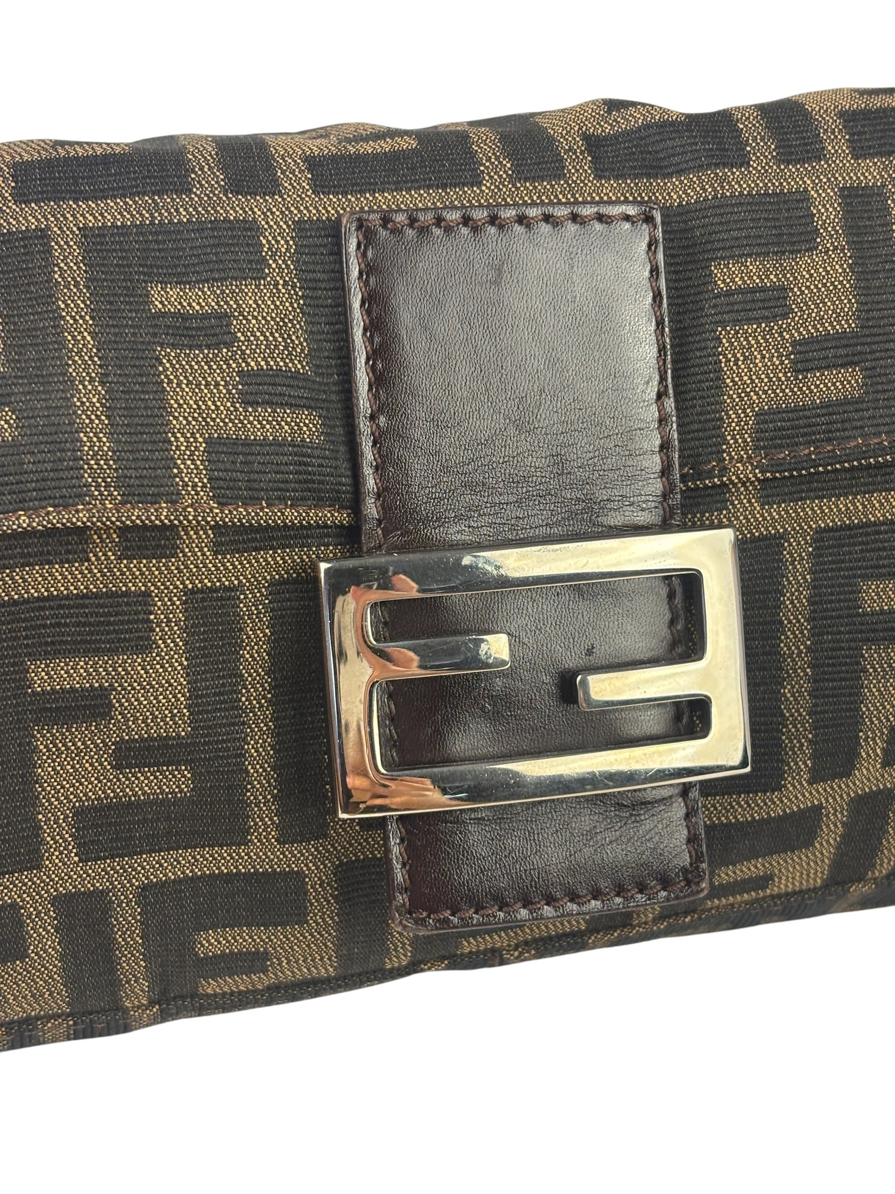 Fendi Brown Leather Trim Baguette