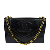 Chanel Black Lizard Leather Envelope Flap Bag 1986