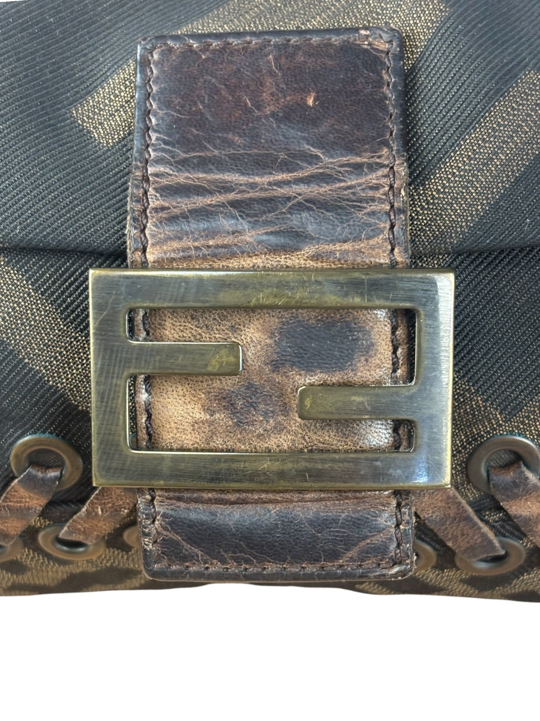 Fendi Zucca Whipstitch Baguette Shoulder Bag