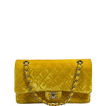 Chanel Yellow Quilted Velvet/Leather Double Flap Bag 2015