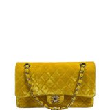 Chanel Yellow Quilted Velvet/Leather Double Flap Bag 2015