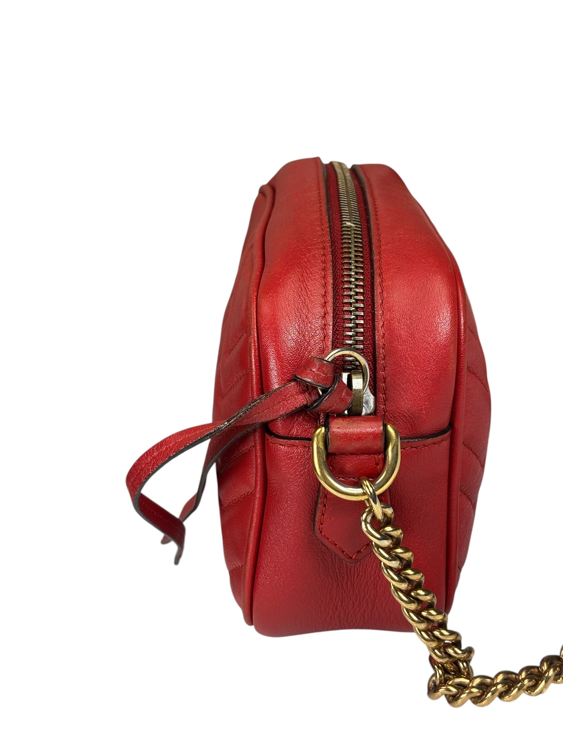 Gucci Red Leather Marmont Small Camera Bag