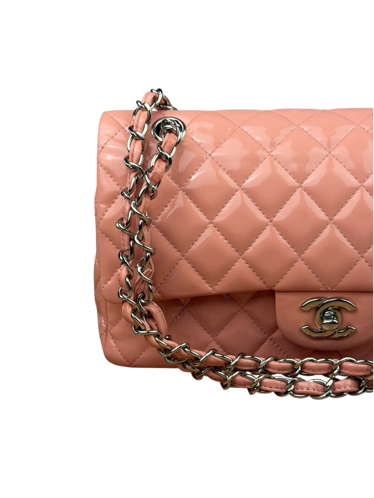Chanel Baby Pink Quilted M Double Patent Flap 2013