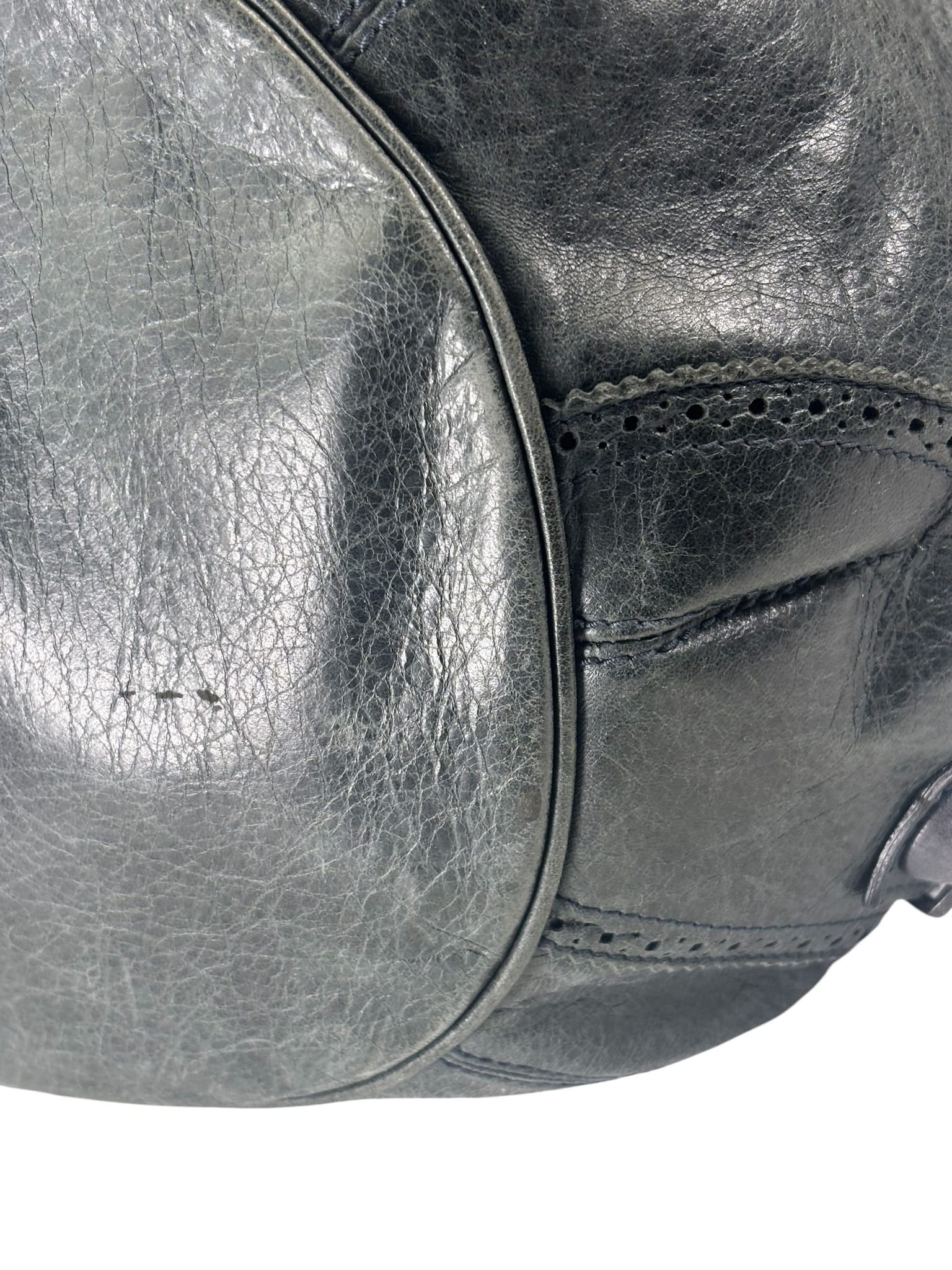 Balenciaga Grey Lambskin Giant Brogues Pompom Two-Way Bag