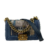 Chanel Blue Denim/Leather Trim Patchwork Boy Flap Bag 2014