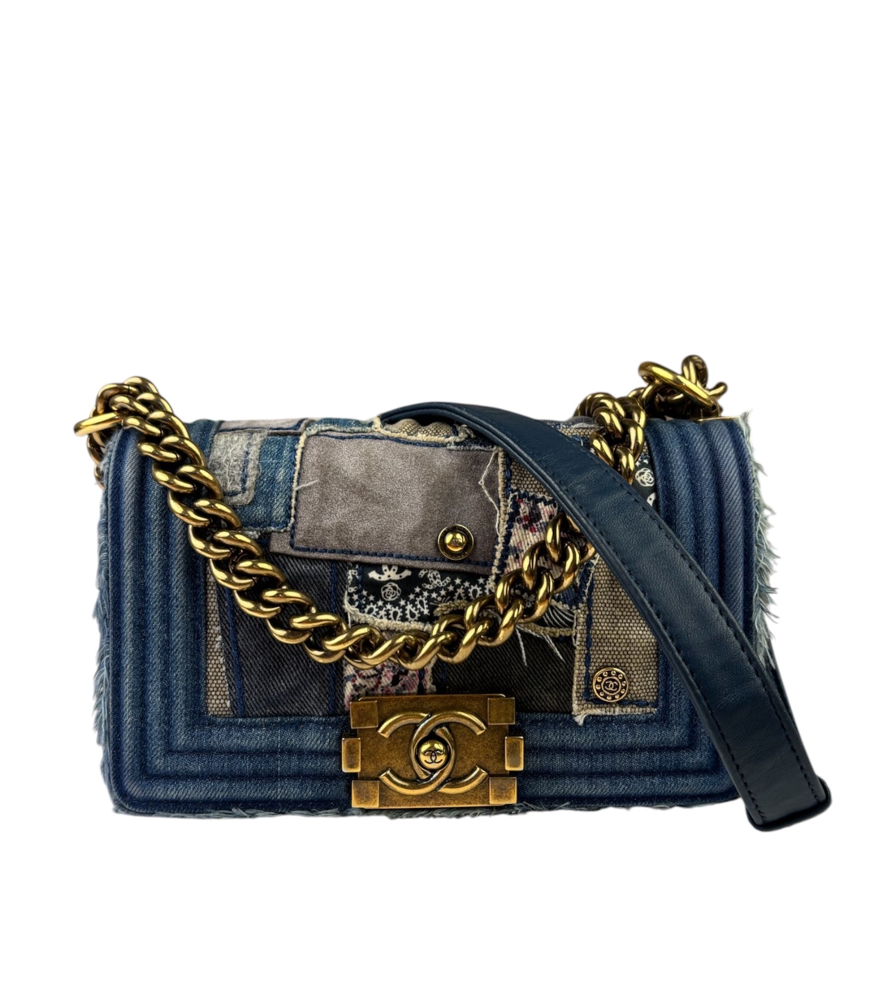 Chanel Blue Denim/Leather Trim Patchwork Boy Flap Bag 2014
