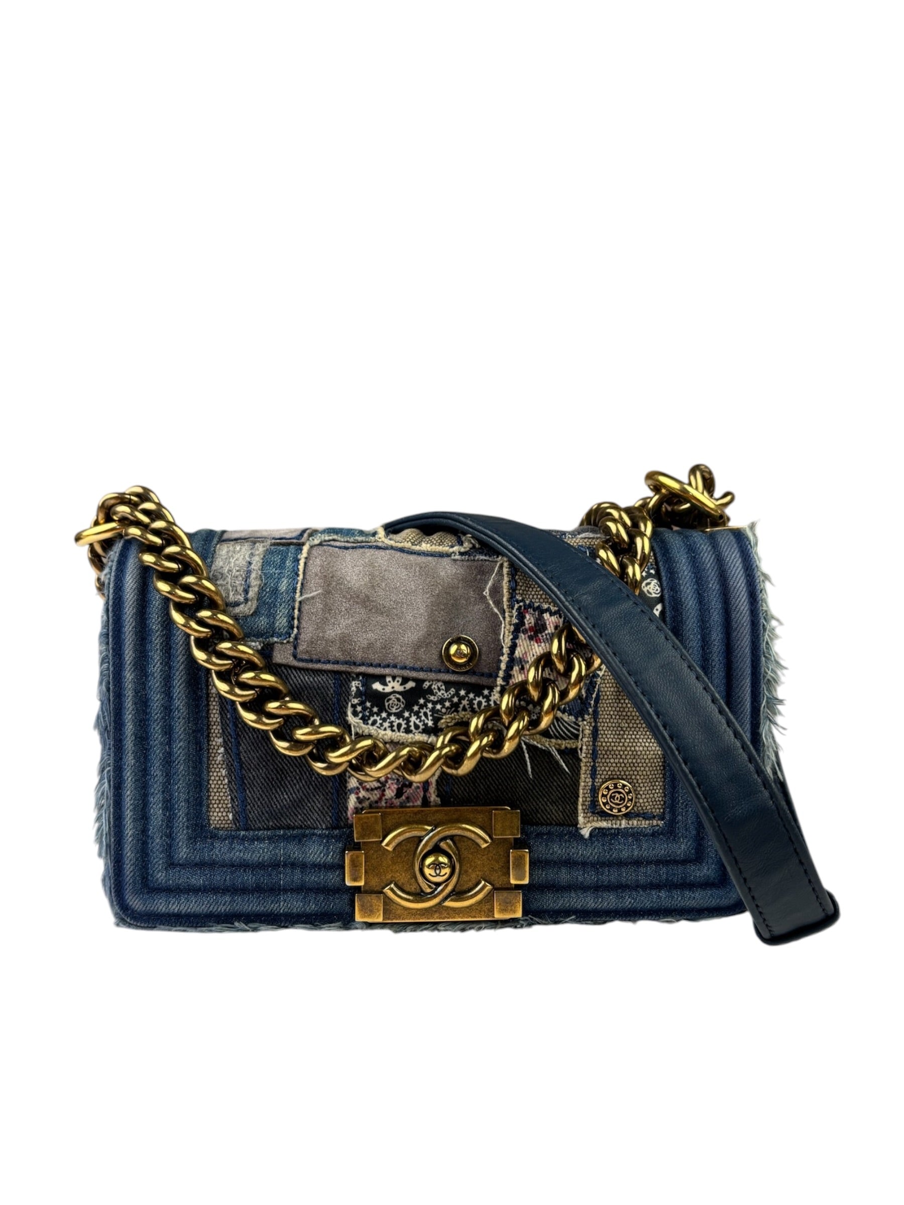 Chanel Blue Denim/Leather Trim Patchwork Boy Flap Bag 2014