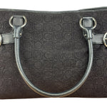 Salvatore Ferragamo Black Leather Trim Gancini Monogram Canvas Shoulder Bag