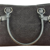 Salvatore Ferragamo Black Leather Trim Gancini Monogram Canvas Shoulder Bag
