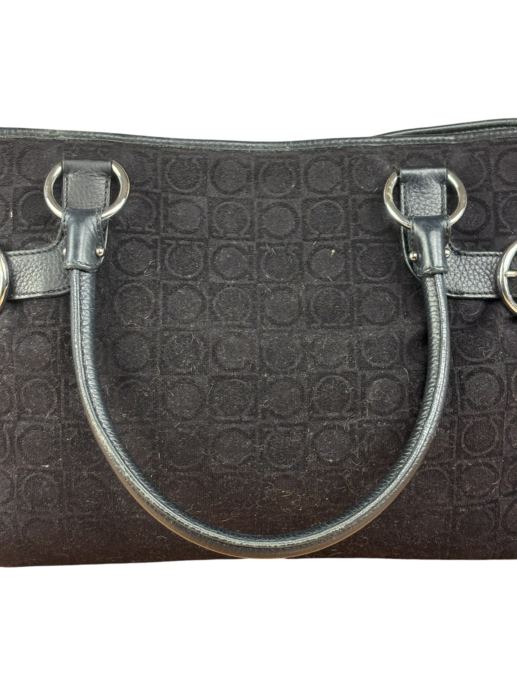 Salvatore Ferragamo Black Leather Trim Gancini Monogram Canvas Shoulder Bag