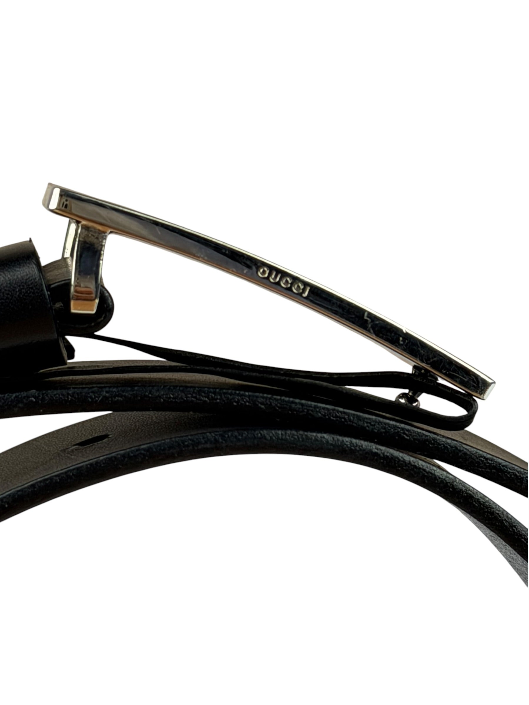 Gucci Black Leather GG Supreme Buckled Belt