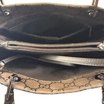 Gucci Brown Nylon Leather Trim Canvas Monogram Bamboo Two-Way Bag