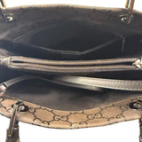 Gucci Brown Nylon Leather Trim Canvas Monogram Bamboo Two-Way Bag