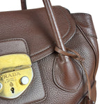 Prada Rich Brown Vitello Daino Sound Lock Satchel Shoulder Bag