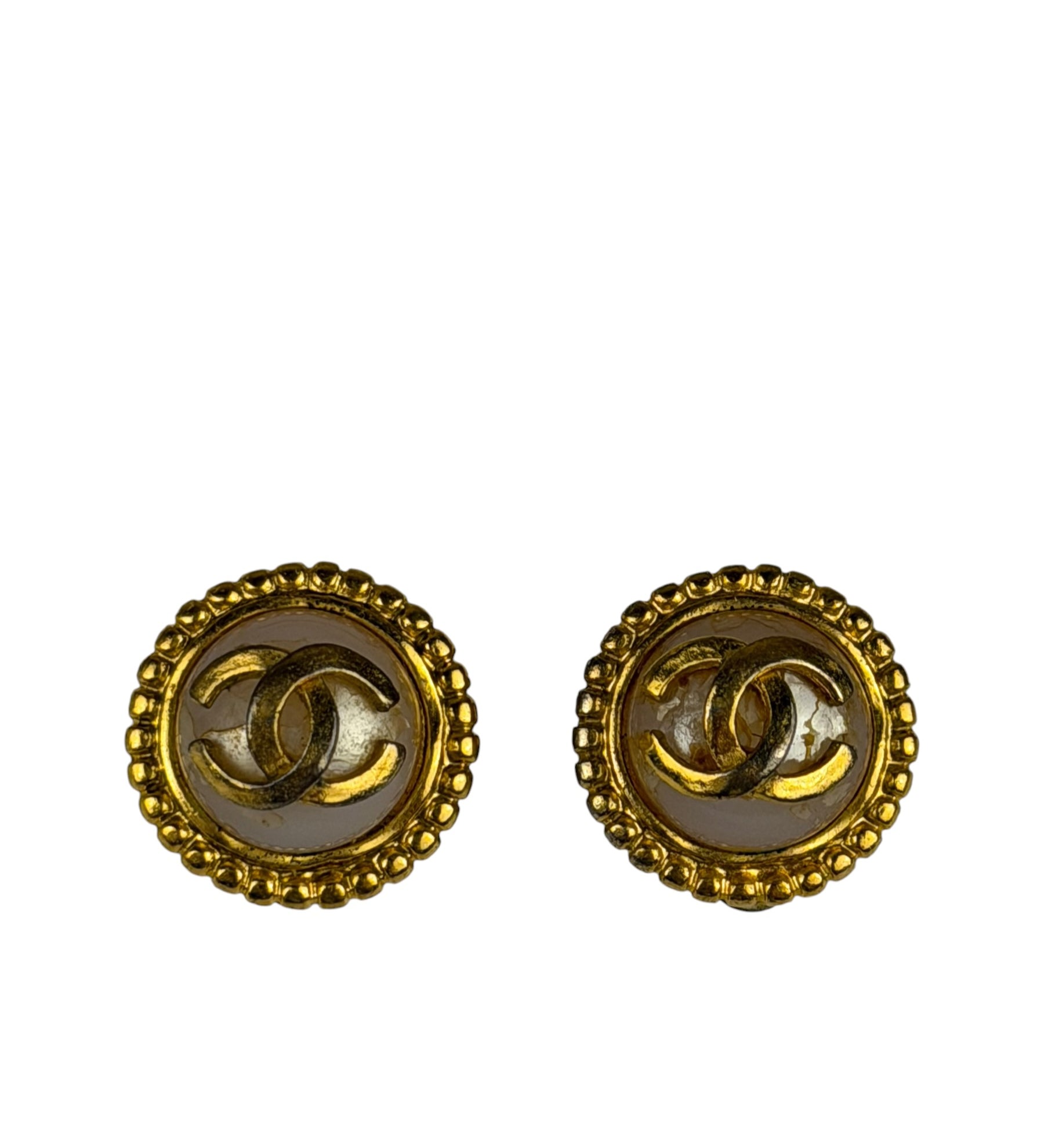 Chanel Vintage CC Faux Pearl Button Clip-On Earrings