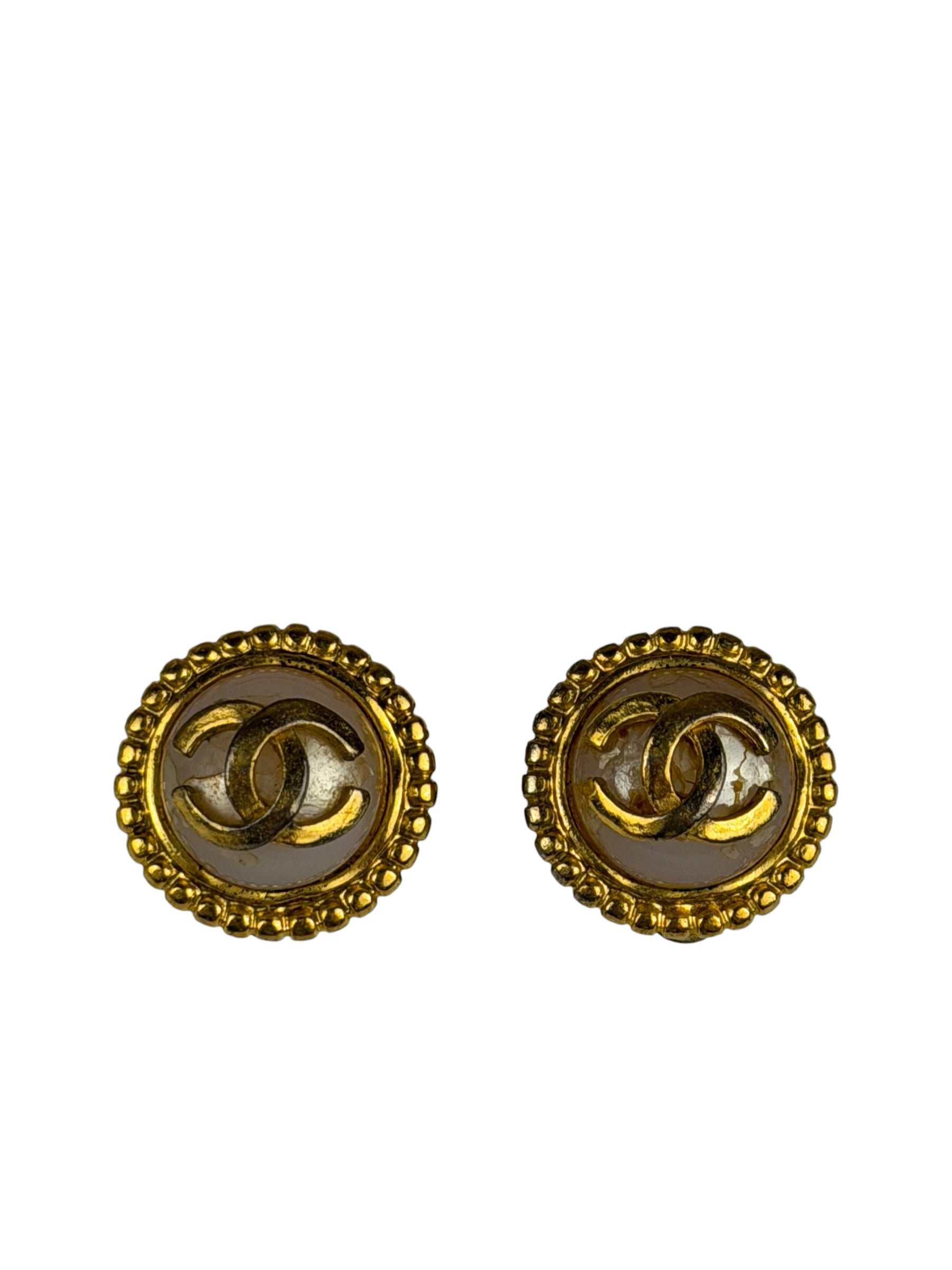 Chanel Vintage CC Faux Pearl Button Clip-On Earrings