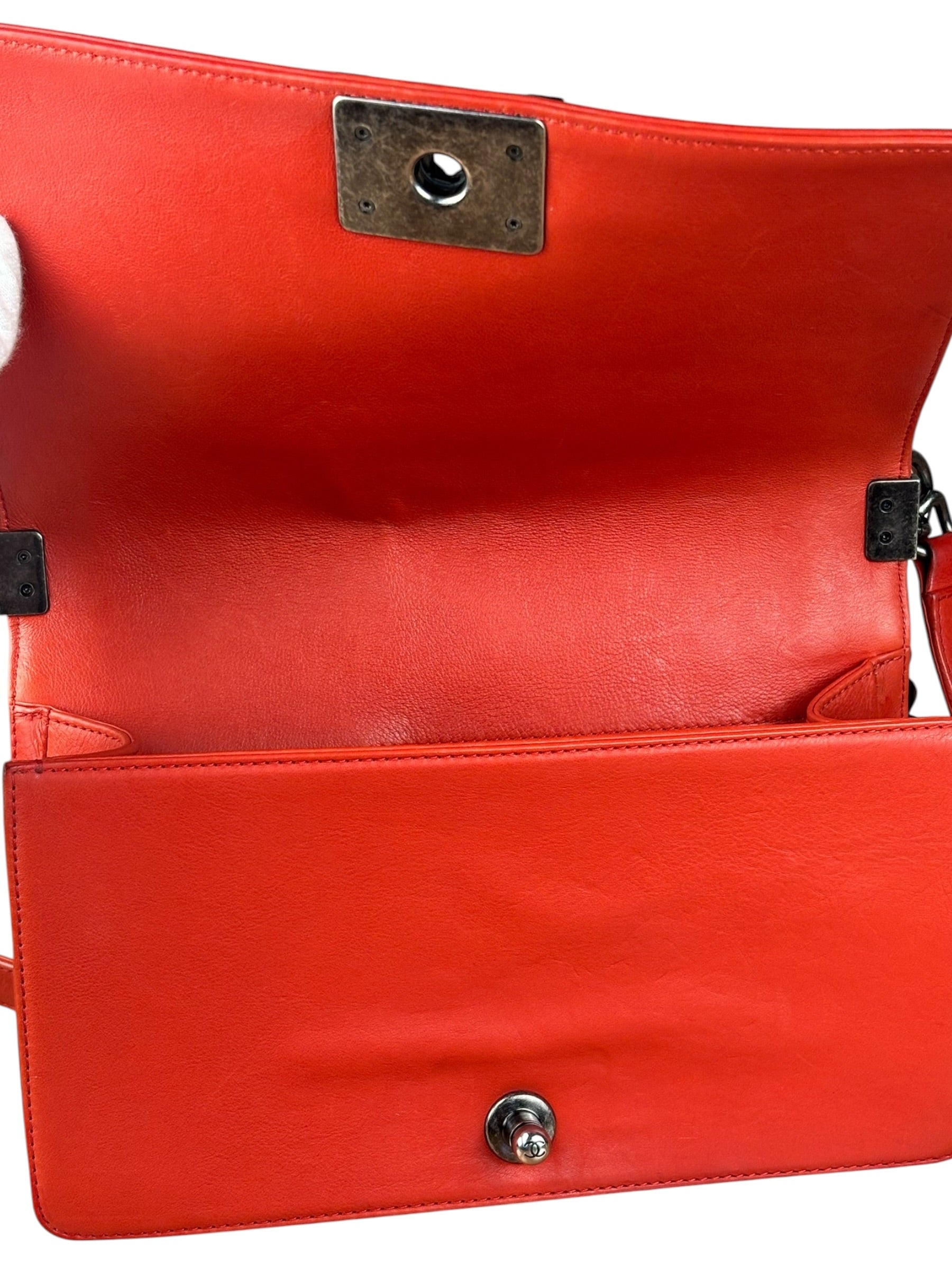 Chanel Red Quilted Double Stitch Boy Bag 2014