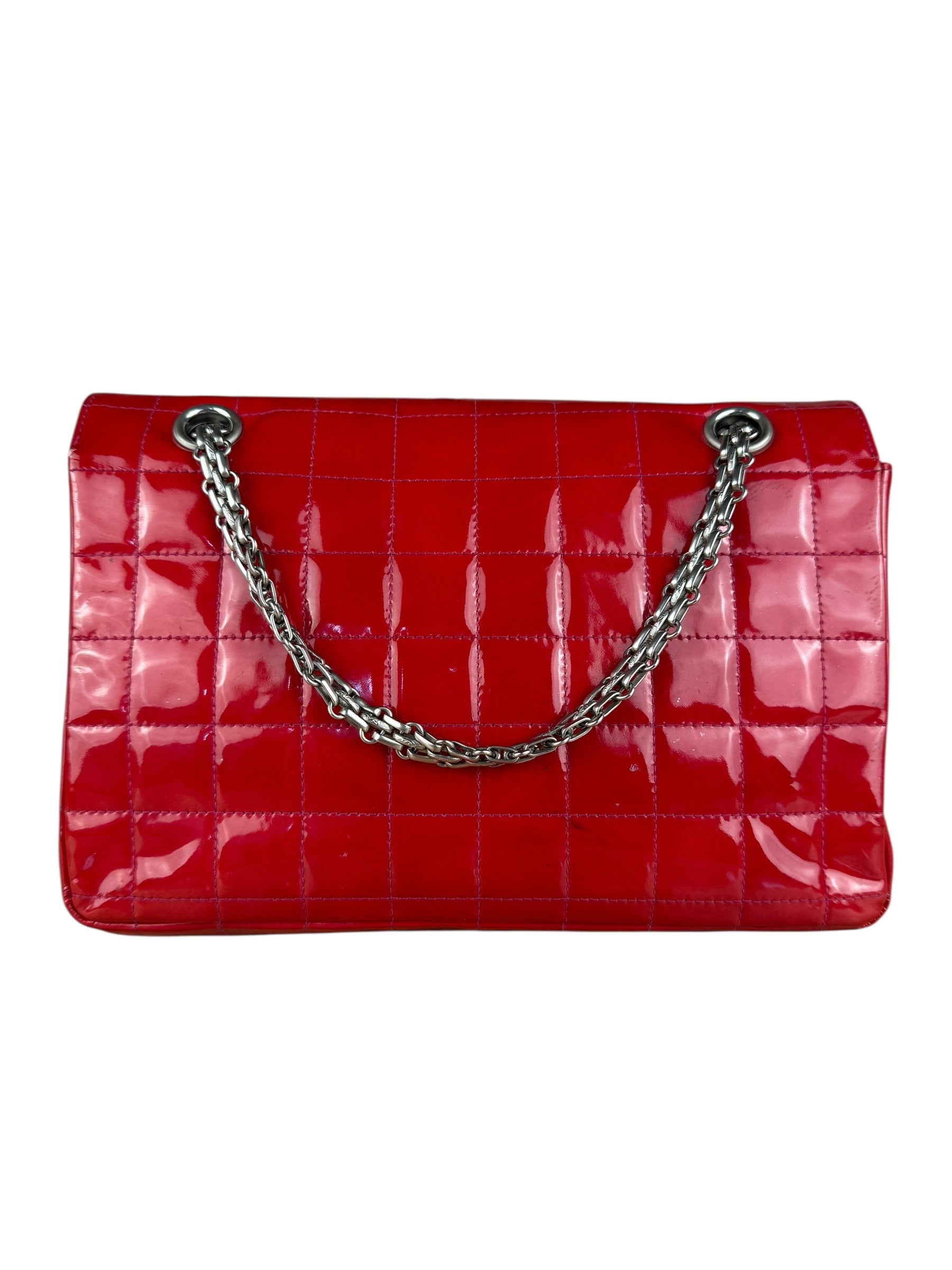 Chanel Red Patent Chocolate Bar Chain Flap Bag 2000
