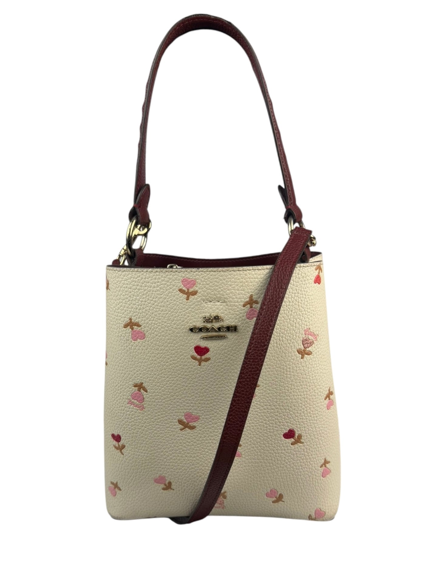 Coach Cream/Burgundy Small Town Bucket Bag