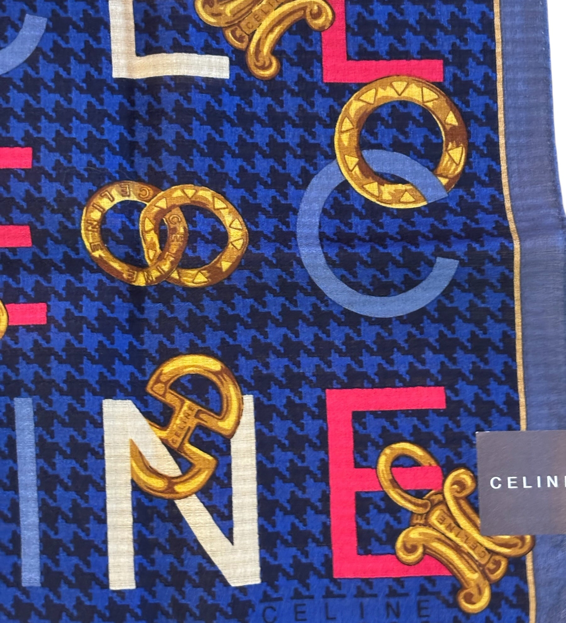 Celine Vintage Blue Paris Cotton Square Handkerchief