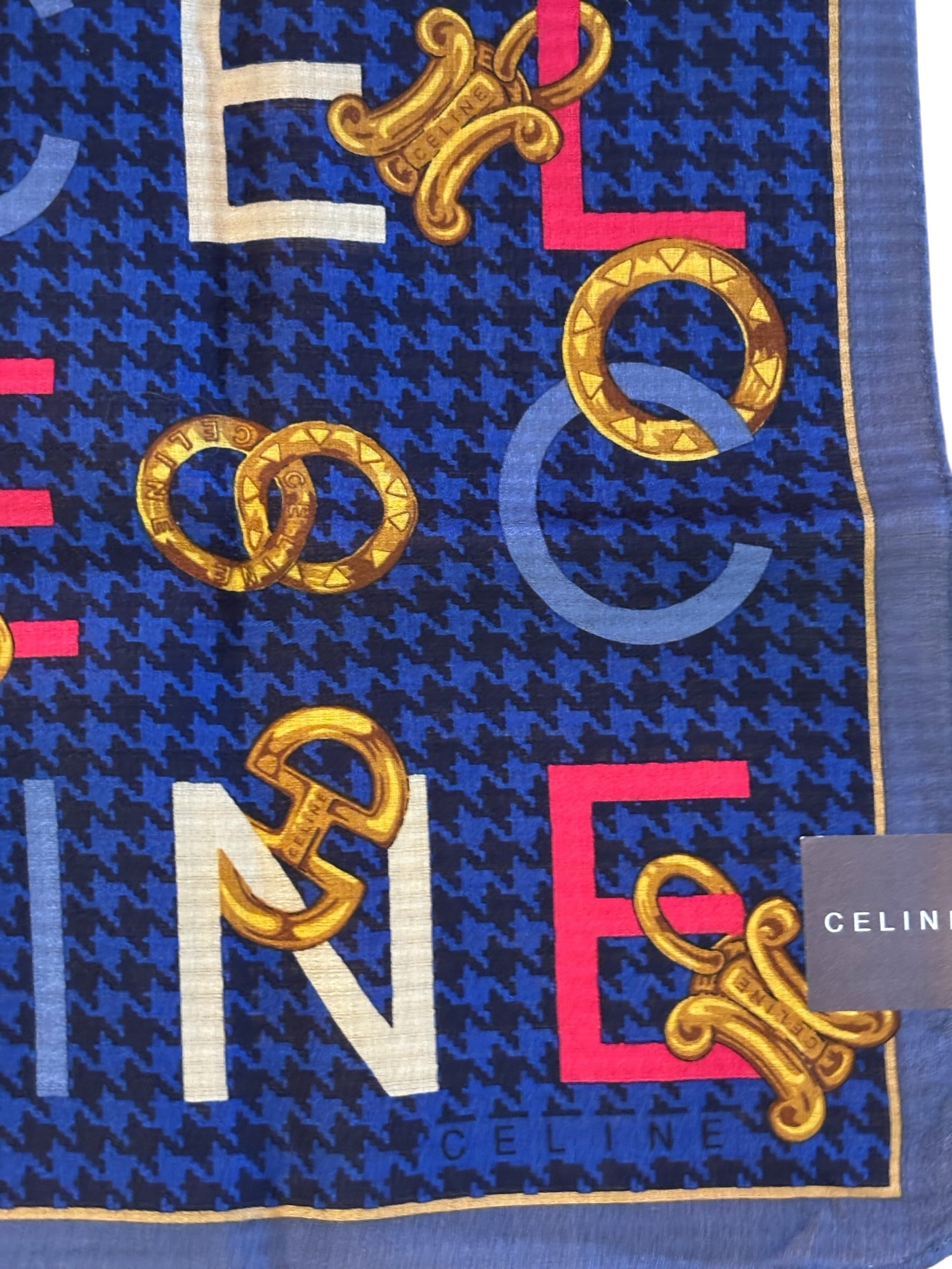 Celine Vintage Blue Paris Cotton Square Handkerchief