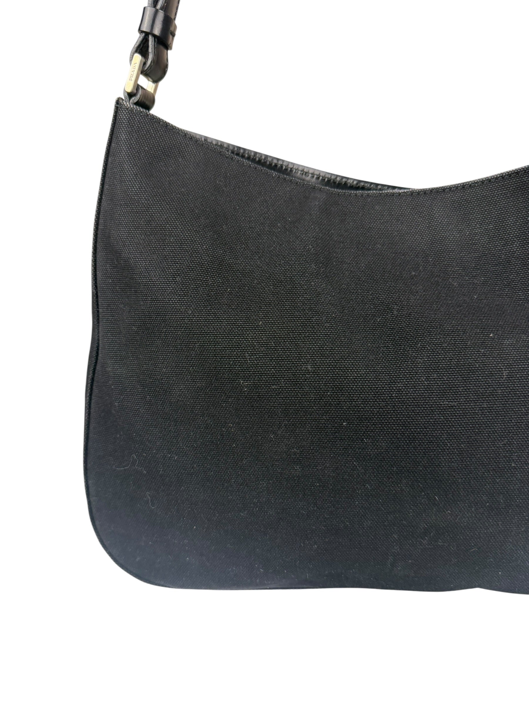Prada Vintage Black Canvas Shoulder Bag