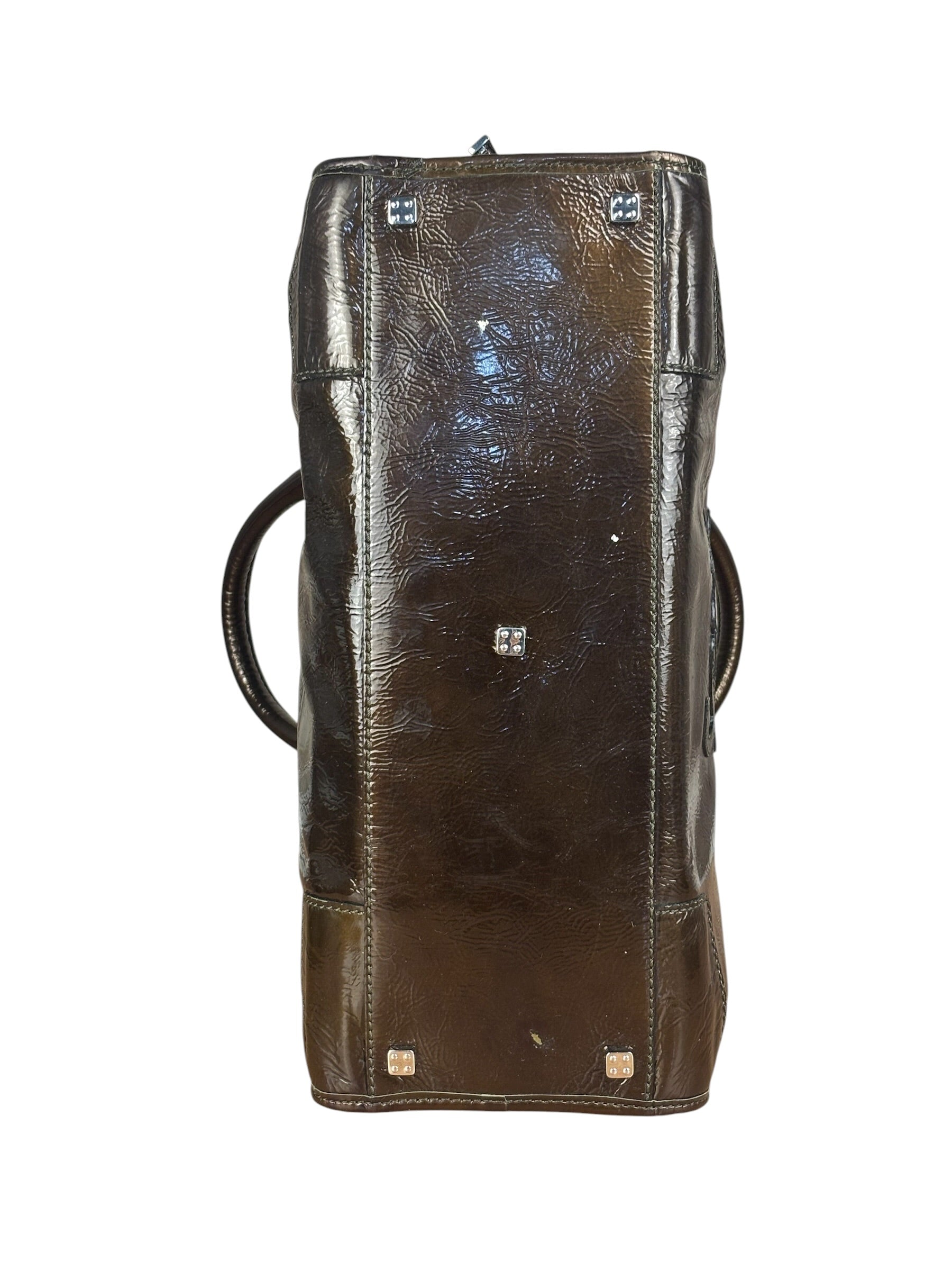 Loewe Vintage Brown Patent Leather Amazona Handbag