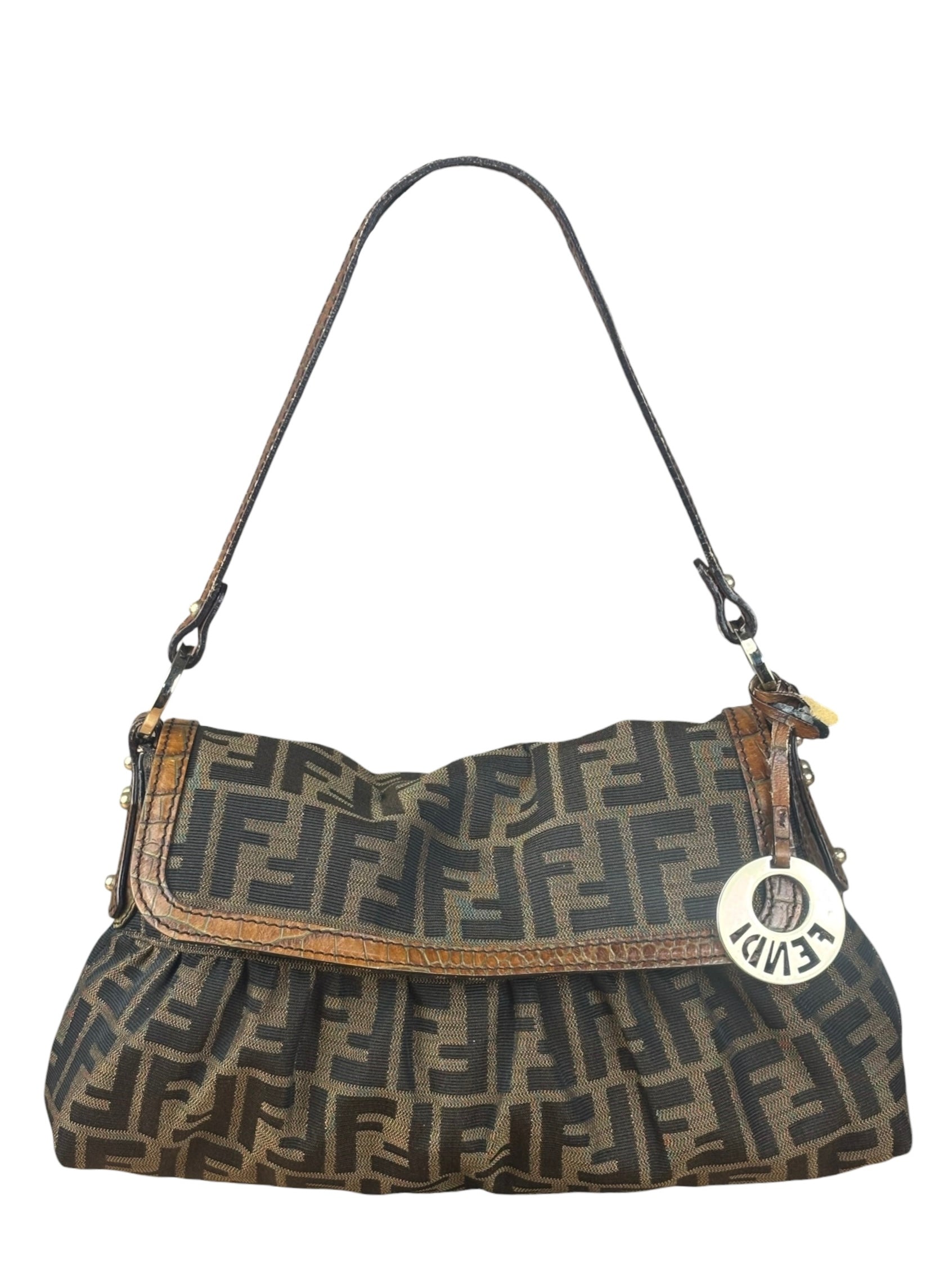 Fendi Zucca Brown Monogram Canvas FF Chef Shoulder Bag