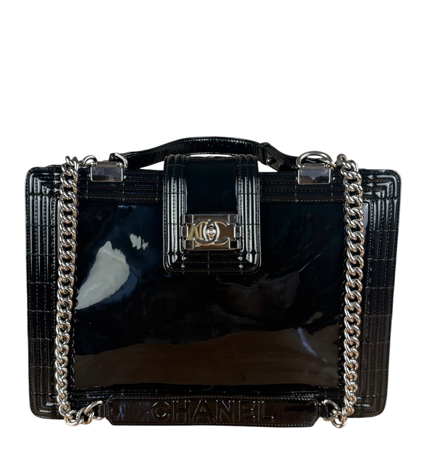 Chanel Black Patent Leather Boy Tote Two-Way Bag 2012