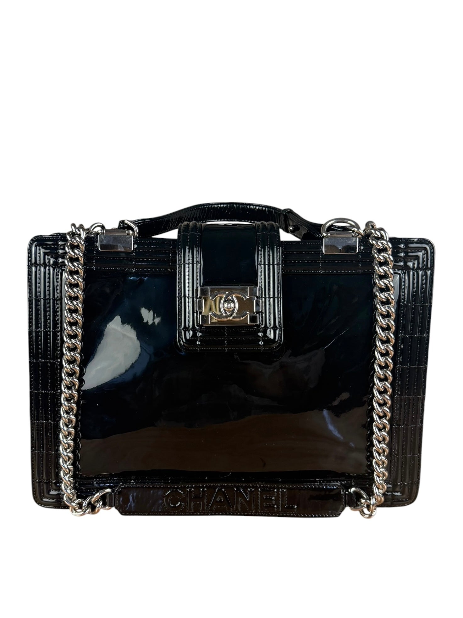 Chanel Black Patent Leather Boy Tote Two-Way Bag 2012