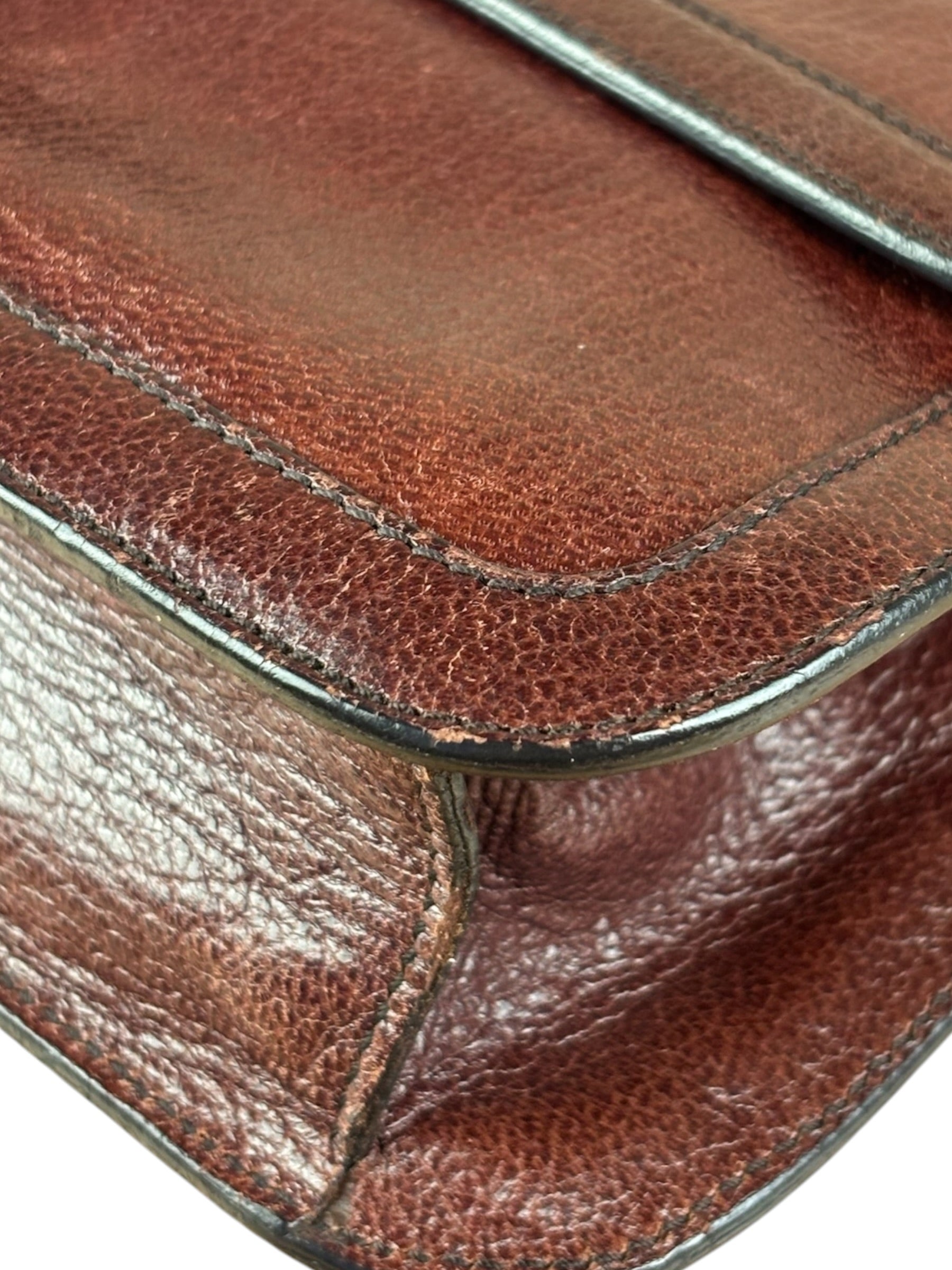 Prada Enameled Metal Triangle Brown Shoulder Bag