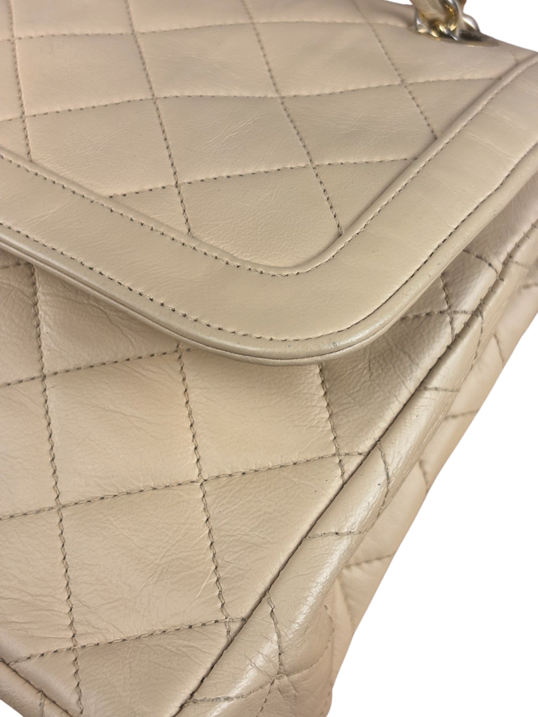 Chanel Beige Quilted CC Vintage Double Flap Bag 90s