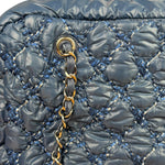 Chanel Blue Leather Trim/Nylon Tweed Stitch Puffer Chain Shoulder Bag 2010