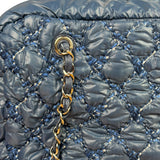 Chanel Blue Leather Trim/Nylon Tweed Stitch Puffer Chain Shoulder Bag 2010