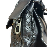 Bottega Veneta Black Intrecciato Leather Flap Messenger Bag