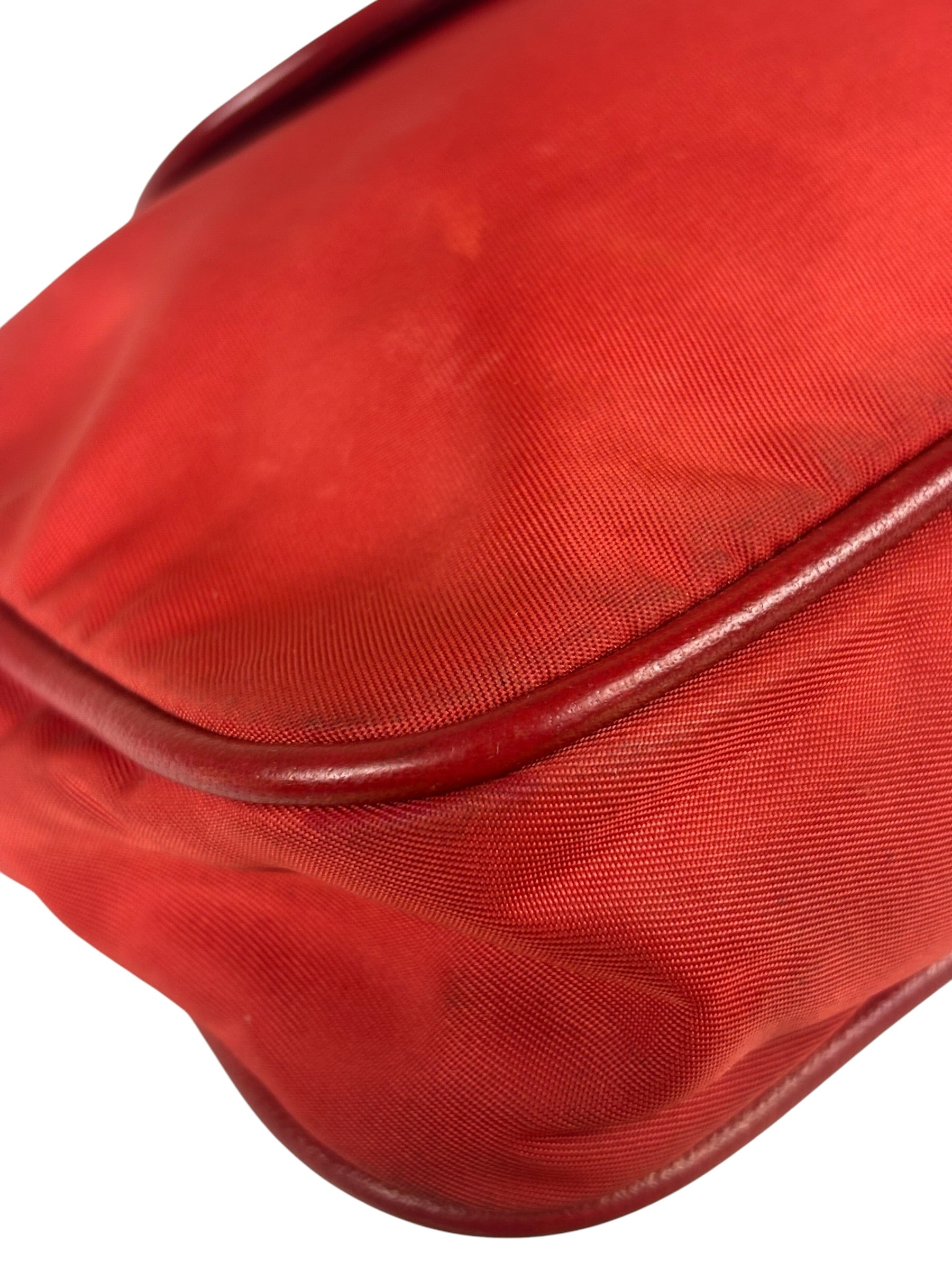 Prada Red Tessuto Nylon/Saffiano Leather Trim Two-Way Bag