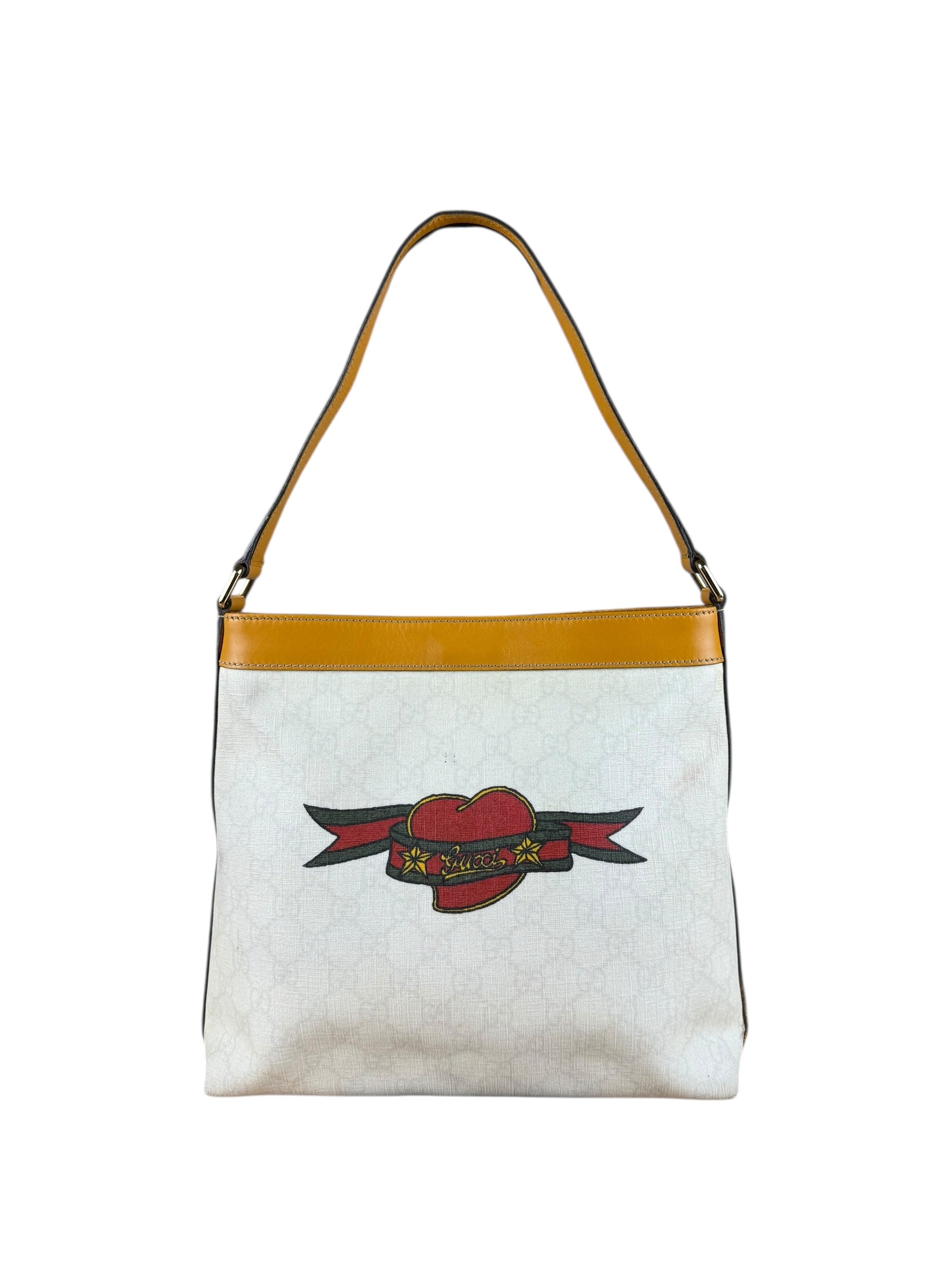 Gucci Vintage Tattoo Heart GG Shoulder Bag