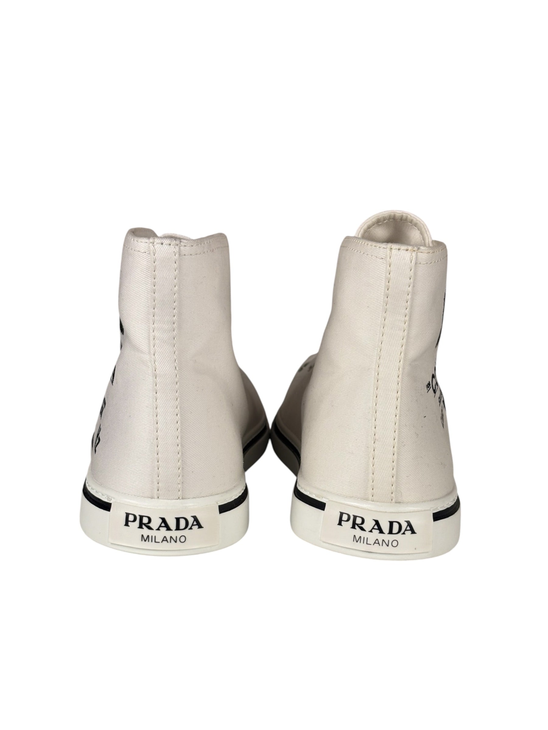 Prada Canvas Olka Dot High Top Point Sneakers
