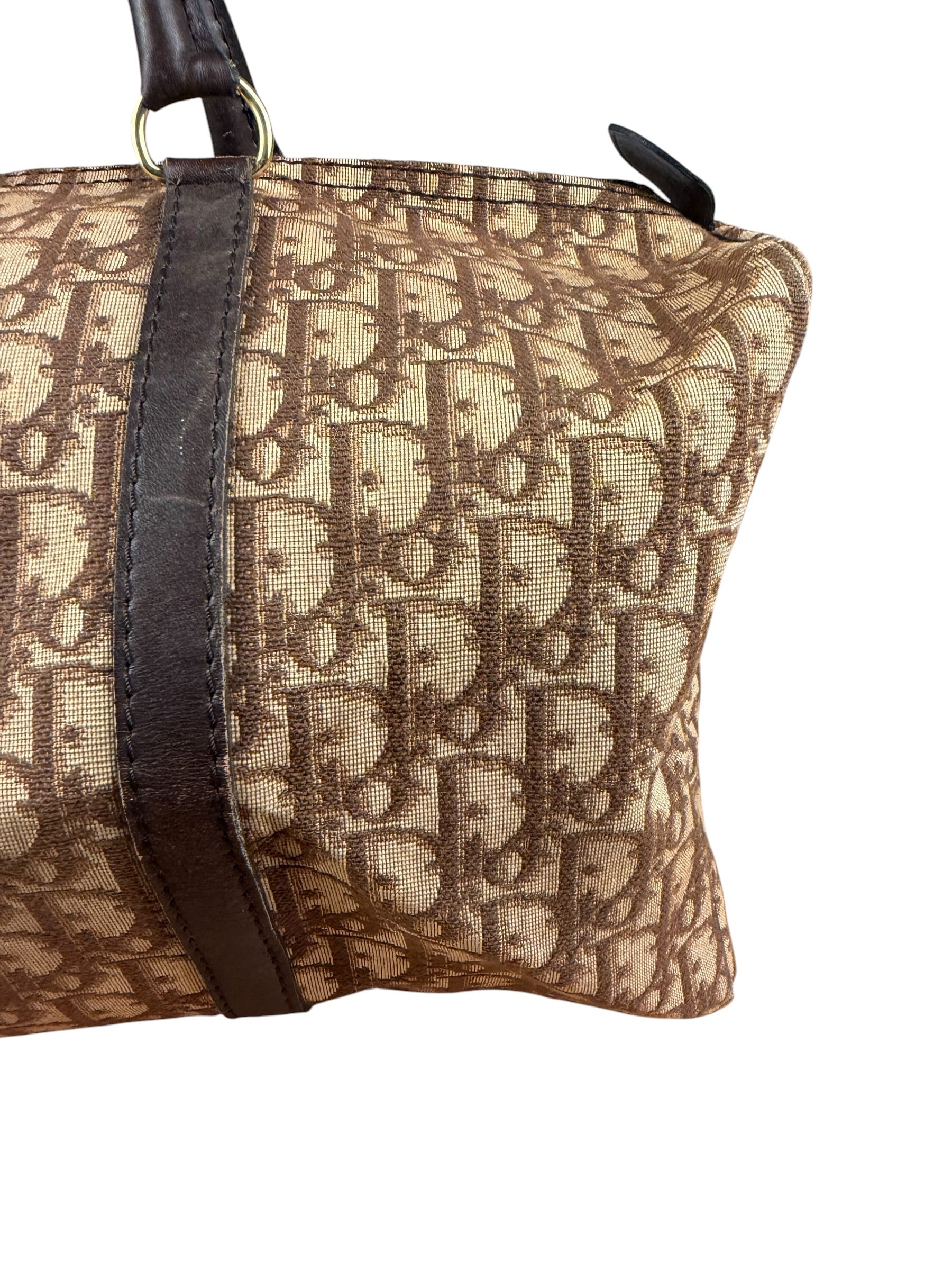 Christian Dior Brown Leather Trim Trotter Boston Bag